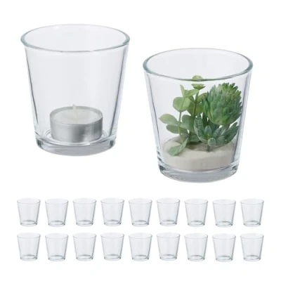 Afbeelding van Relaxdays glazen waxinelichthouders 7,5 x cm set van 20 ronde theelichthouders