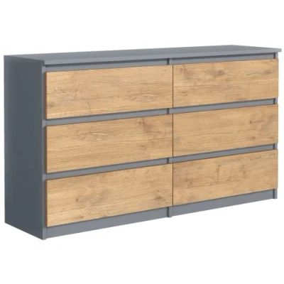 Afbeelding van ladekast antraciet/Lancelot mat met 6 laden 120 cm, opbergkast, slaapkamer H: 78,5 L: D: 39 commode laden, voor volwassenen
