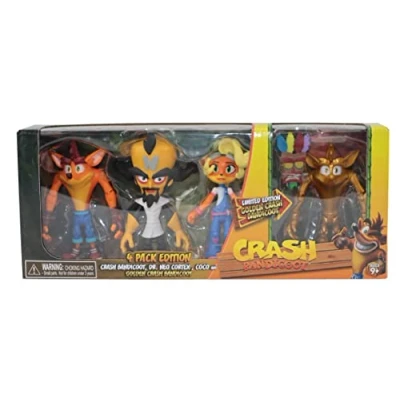 Afbeelding van Crash Bandicoot Bandai Set van 4 actiefiguren met masker, stuks 11 cm speelgoed masker en steunaccessoires, verzamelfiguren als merchandise videospelgeschenken