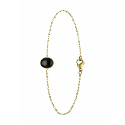 Afbeelding van Lucardi Dames Stalen goldplated Armband met zwart agaat Staal Goudkleurig 20 cm