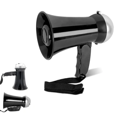 Afbeelding van FISHTEC Mini Megafoon spraakdeur, 10 W, luidspreker en sirenefunctie, instelbaar volume, werkt met 6 AA batterijen, 17 cm, zwart