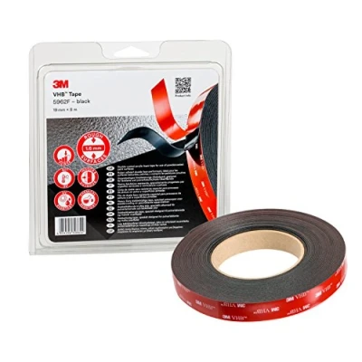 Afbeelding van 3M VHB 5962F198 5952F Montage tape dubbelzijdig sterke en duurzame verbinding van metaal, gepoedercoate lakken, glas, verzegeld hout, ABS 19 mm x 8 m, zwart, dikte: 1,6 (1 stuk)