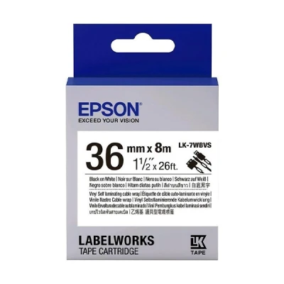 Image de Epson LK 7WBVS Vinyle noir sur blanc Rouleau (3,6 cm x 8 m) 1 cassette(s) ruban auto collant pour étiquettes à enrouler LabelWorks LW 1000P, Z900FK
