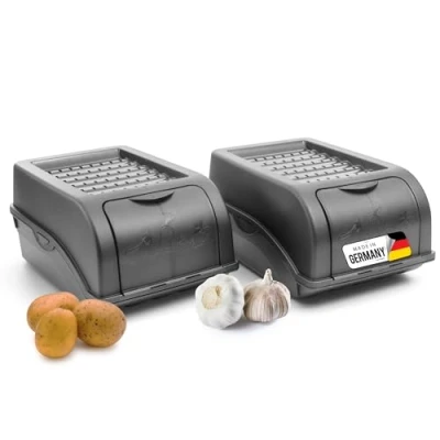 Afbeelding van Novaliv Set van 2 aardappelopbergdozen 3,5 liter Antracietgrijs Uienbox Stapelbare groentebox Opbergdoos voor aardappelen, uien,