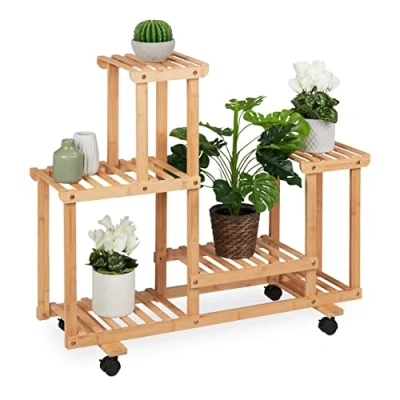 Afbeelding van Relaxdays plantenrek bamboe bloemenrek met 6 planken planten etagere binnen