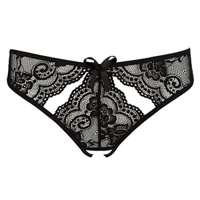 Afbeelding van Mandy Mystery Lingerie Kruisloze Slip met Uitsparingen en Kanten Afwerking Maat M Zwart
