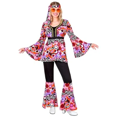 Afbeelding van Widmann Hippie Kostuum Groovy Bubbles Jaren 70 Style Roze Vrouw Roze, Zwart XXL Carnavalskleding Verkleedkleding
