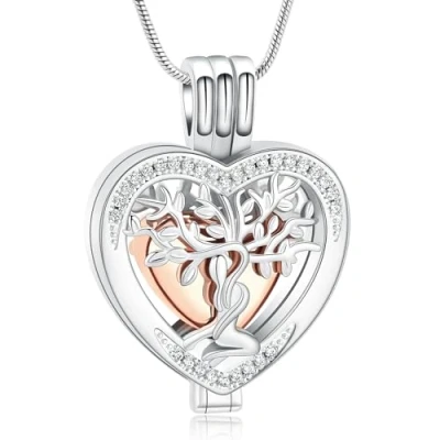 Afbeelding van VCCWYQK Ketting met hartvormige urn voor as, vrouwen, sieraden, bloem, mini herinneringsobject, holle hanger., Lak Rubber Roestvrij staal