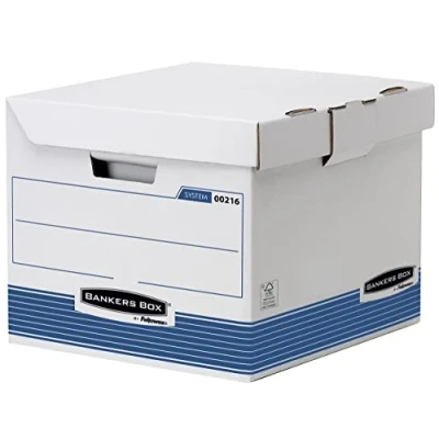 Afbeelding van Bankers Box opbergdoos flipt top kubus blauw wit A4