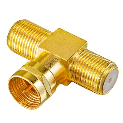 Afbeelding van HB DIGITAL Satelliet tv splitter T adapter 2 weg verdeler 5 2400 MHz digitaal en verguld Sat DVB S2 FM Voor C kabel 2x F aansluitingen 1x stekker