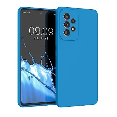 Afbeelding van kwmobile telefoonhoesje geschikt voor Samsung Galaxy A53 5G Hoesje met siliconen coating Smartphone case in neon blauw