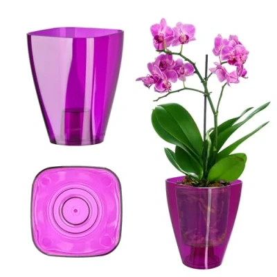 Afbeelding van KADAX Bloempot, orchideeënpot, eenvoudige bloempot voor orchidee, juveniel, madeliefje, keuken en woonkamer (diameter 9 cm, vierkant, pruim)