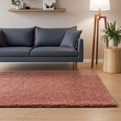 Afbeelding van Interiyou Sofia Hoogpolig tapijt 80x150 cm roze pluizig effen wasbaar antislip zacht