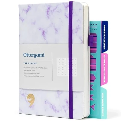 Afbeelding van Ottergami Bullet Journal, gestippeld, A5, 192 pagina&#039;s, notitieboek 15 x 21 cm, papier 150 g/m² tegen slabbetjes, met elastiek, 3 sjablonen pennenhouder