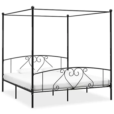 Afbeelding van vidaXL Bedframe zonder matras met baldakijn, zwart, 180 x 200 cm, metaal