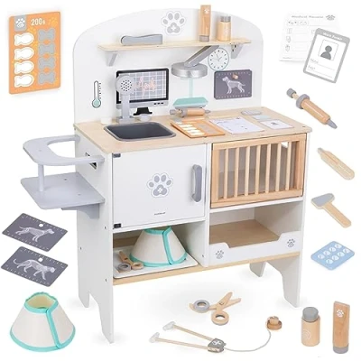 Afbeelding van Mamabrum, dierenarts ziekenhuis houten set, medicijnen, röntgenfoto&#039;s, medische accessoires, dokterskaart, halsband, voor kinderen, dierenziekenhuis speelgoed kinderen
