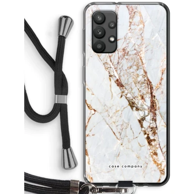 Afbeelding van Case Company® hoesje met Koord geschikt voor Samsung Galaxy A32 4G Goud marmer Telefoonhoesje Zwart Bescherming aan alle Kanten en Over de Schermrand