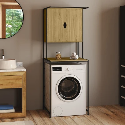 Image de Meuble de rangement dessus machine à laver avec placard DETROIT design industriel IDMarket