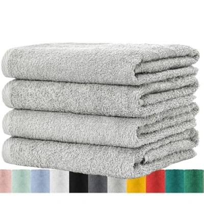 Afbeelding van BaSaTex Set van 4 badstof handdoeken 50 x 100 cm, 100% katoen, grijze