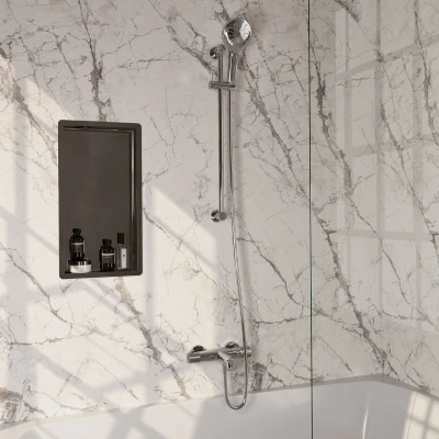 Afbeelding van Brauer Chrome carving Badkraan Opbouw glijstang 2 functies knoppen handdouche rond 3 standen chroom Tijdloze uitstraling