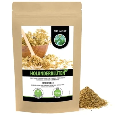 Afbeelding van Infusie van vlierbloesem (125 g), zacht gedroogde vlierbloesemthee, ingewreven vlierbloesem, 100% zuiver en natuurlijk voor de bereiding vlierbessenthee