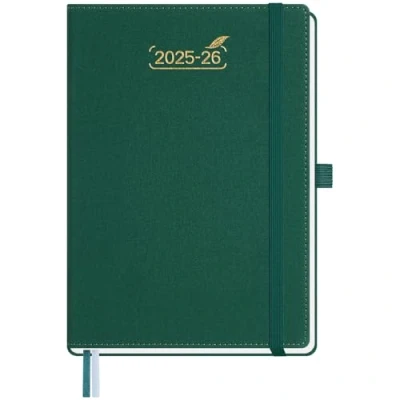 Afbeelding van BEZEND Agenda 2025 2026 A5 21 x 15,5 cm Weekplanner 25 26 met dubbel tijdschema 1 week 2 pagina&#039;s 18 maanden van jul tot december Harde PU lederen omslag Bosgroen