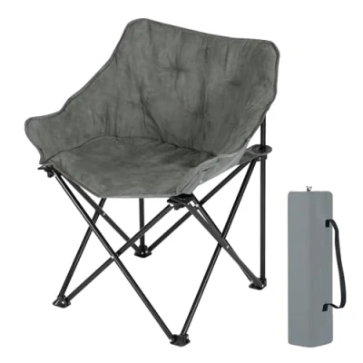 Afbeelding van WOLTU CPS8164dgr Campingstoel, visstoel, klapstoel, draagbare ligstoel, picknickstoel, strandstoel, met tas, imitatie suède en Oxford stof, donkergrijs, 63 x 44,5 73,5 cm