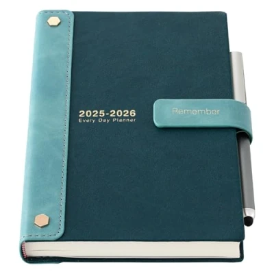 Afbeelding van Mljtoyo Academische agenda 2025 2026, één pagina per dag met harde kaft, van juli tot juni dagelijkse en maandelijkse planner pen, stickers, binnenvak, groen