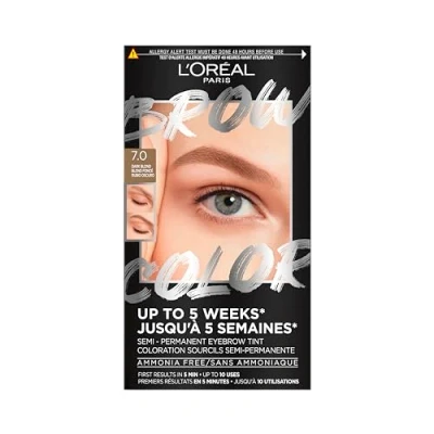 Afbeelding van L&#039;Oréal Paris, Semi permanente wenkbrauwverf, houdt tot 5 weken, zichtbare resultaten in minuten, 10 toepassingen, zonder ammoniak, wenkbrauwkleur, schaduw: 7.0 donkerblond