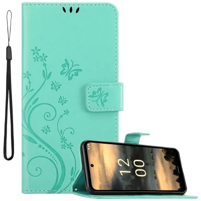 Afbeelding van Cadorabo Hoesje geschikt voor Nokia XR21 in BLOEMEN TURKOOIS Beschermhoes bloemmotief met magnetische sluiting, standfunctie en kaartsleuven Book Case Cover Etui