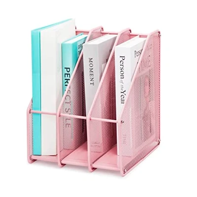Afbeelding van Exerz Drievoudige tijdschriftenhouder van metaalgaas, krantenmappen, bureauplank, 3 vakken voor documenten/notitieboeken/mappen