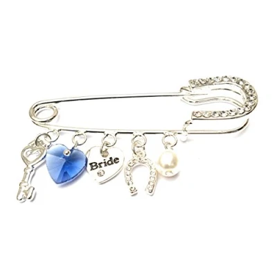 Afbeelding van Equilibrium Wedding Silver Plated &#039;Bridal Pin&#039; Keepsake Old New Borrowed Blue, Parel, Zilver, zilver