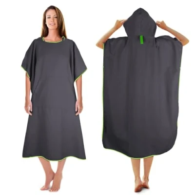 Afbeelding van KUOGAS Poncho handdoek, surfen van microvezel, 117 x 88 cm, sneldrogende doucheponcho, lange hulp, met capuchon, geschikt voor strand,