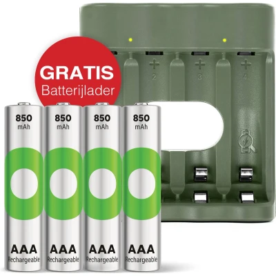 Afbeelding van Oplaadbare batterijen AAA 4 RECYKO, 850 mAh + gratis batterijlader batterij oplader laadt AA en I GP