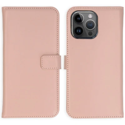Afbeelding van Selencia Hoesje Geschikt voor iPhone 15 Pro Max Met Pasjeshouder Echt Lederen Bookcase roze