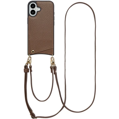 Afbeelding van Selencia Nova Telefoonhoes met Koord en Pashouder voor de iPhone 16 Mocha Brown