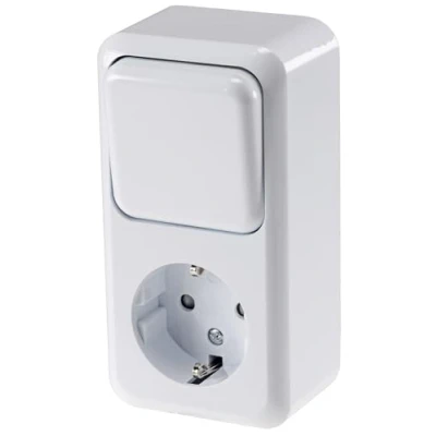 Afbeelding van ChiliTec Opbouw combi stopcontact met schakelaar, serie Fasko wit