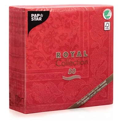 Afbeelding van Papstar 50 stuks rode papieren servetten &quot;Royal Collection&quot;, 40 x cm, 4 voudig, voor horeca, thuis of feesten, FSC gecertificeerd, stoflook, #11667