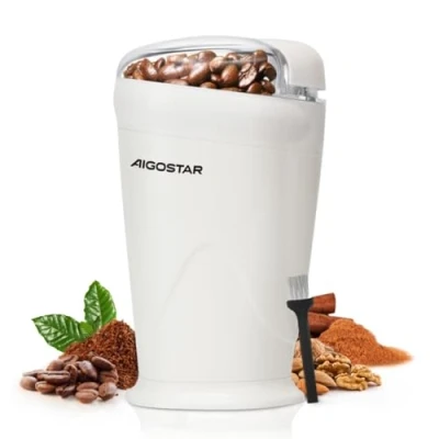 Afbeelding van Aigostar Bella 30O4D Elektrische Koffiemolen Koffiebonen Maler Kruidenmolen Coffee Grinder Wit