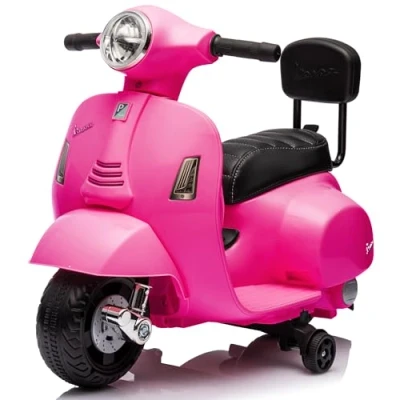 Afbeelding van Vespa Elektrische motorfiets voor kinderen met claxon, gaspedaal, verlichting, zijwielen (fuchsia rugleuning)