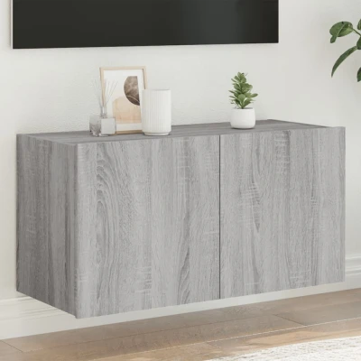 Afbeelding van Tv wandmeubel met LED verlichting 80x35x41 cm grijs sonoma