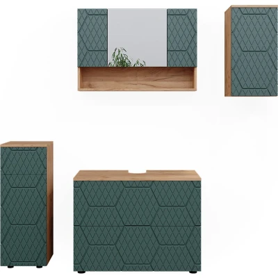 Afbeelding van Vicco Badkamermeubel set Irma, Groen/Krachtige eik goud, 4 delen