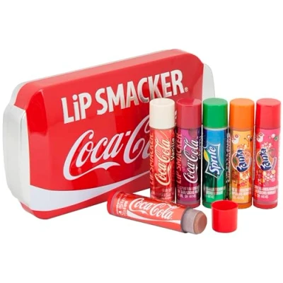 Afbeelding van Lip Smacker Coca Cola blikjescollectie lippenbalsemset met verschillende geuren zoet cadeau in klassiek blikje om te verzamelen verpakking van 6 stuks