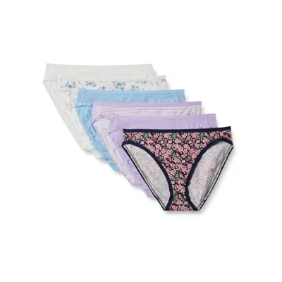 Image de Amazon Essentials Culotte en coton à jambe échancrée (grandes tailles disponibles) Women&#039;s, Pack of 6, Fleurs Sauvages/Mini Rayures/Motif Liberty, 44