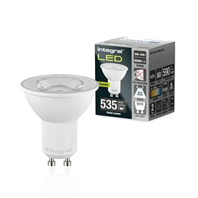 Afbeelding van Integral Ledlamp, GU10, 10 stuks, koudwit, 4000 K, 590 lm, 4,9 W (komt overeen met 75 W), niet veranderbaar, energiebesparend en ideaal voor spots schijnwerpers in badkamers, keukens