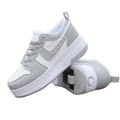 Afbeelding van GeRRiT Sportschoenen, skateboard, gymnastiek, sportschoenen voor jongens en meisjes, vrijetijdsschoenen met wieltjes, drukknop, verstelbare skateboardschoenen 2, grijs.