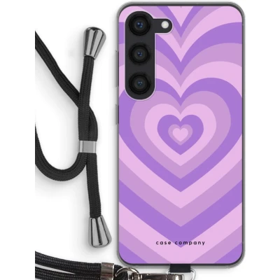 Afbeelding van Case Company® hoesje met Koord geschikt voor Samsung Galaxy S23 Hart Paars Telefoonhoesje Zwart Bescherming aan alle Kanten en Over de Schermrand