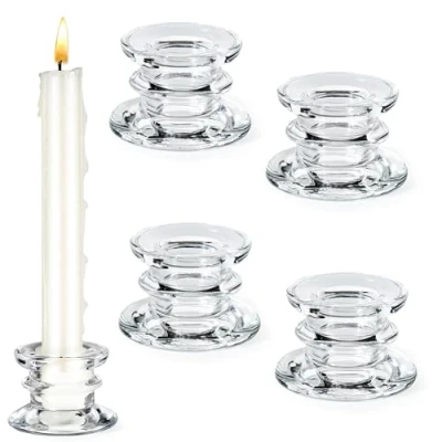Afbeelding van glazen kaarsenhouder voor tafeldecoratie, kandelaar doopkaarsen, kleine bruiloft, feest en kerstdecoratie