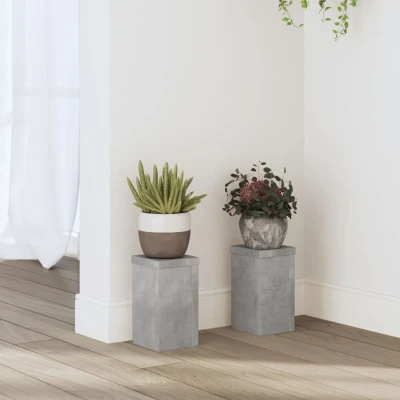 Afbeelding van Plantenstandaards 2 st 10x10x18 cm bewerkt hout betongrijs