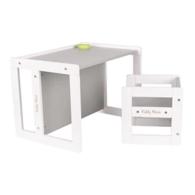 Afbeelding van KiddyMoon Kindertafel En Stoel Klein Kantoor, Wit/Grijs
